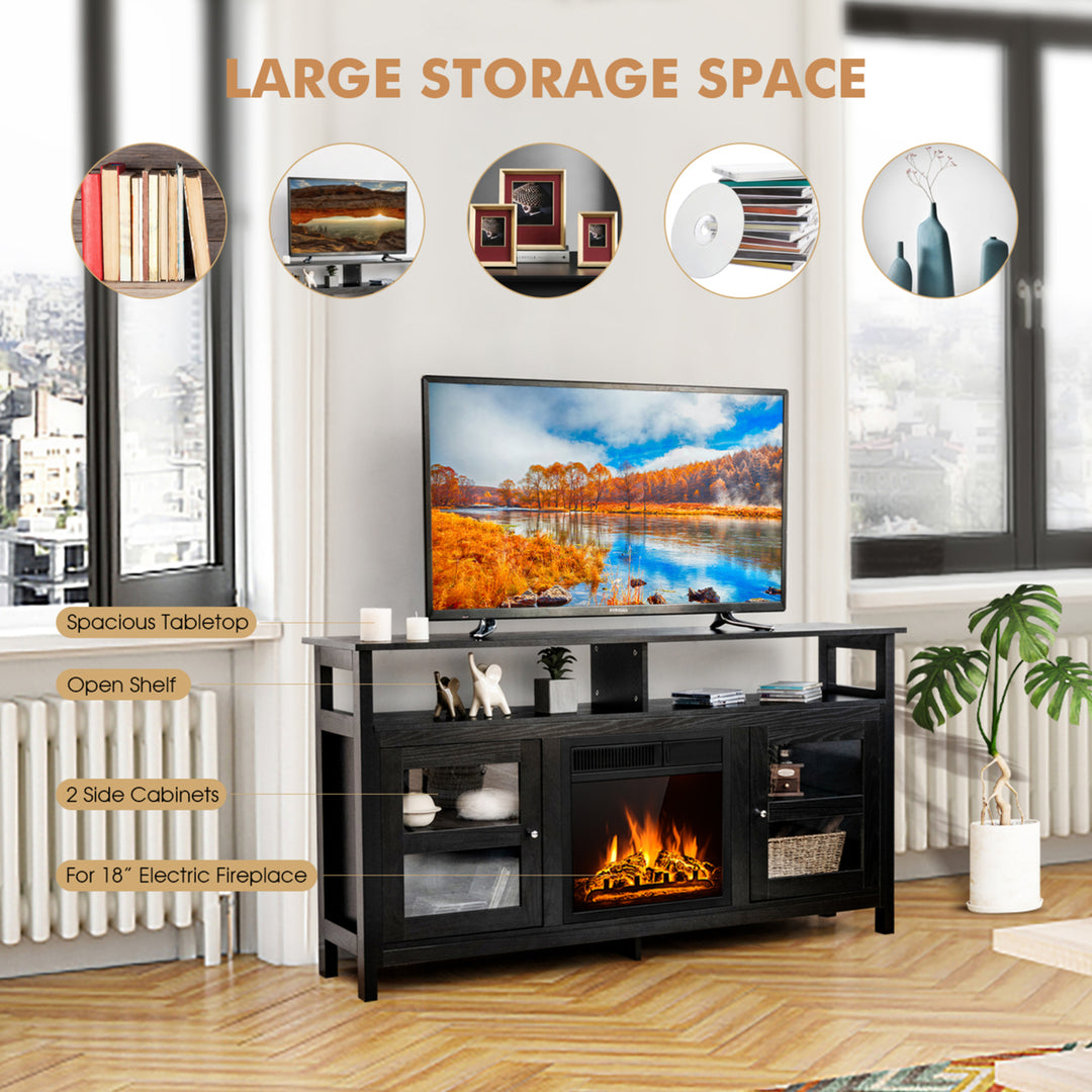 58 Fireplace TV Stand W/18 1500W Electric Fireplace up to 65 Black Image 6