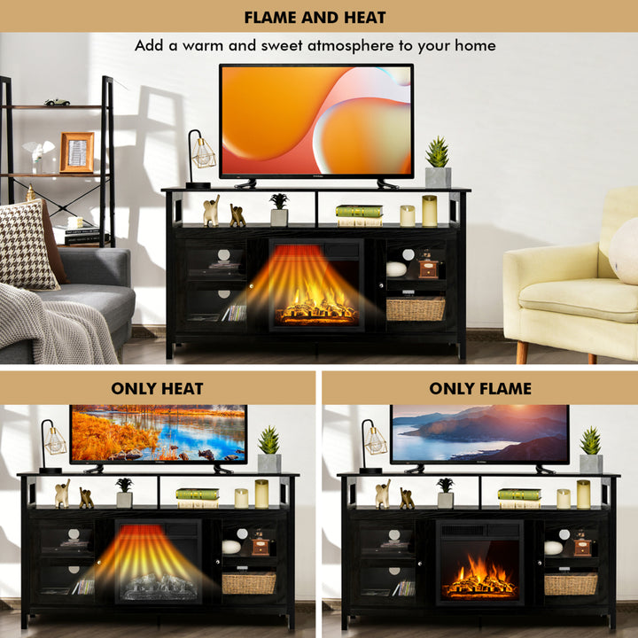 58 Fireplace TV Stand W/18 1500W Electric Fireplace up to 65 Black Image 7