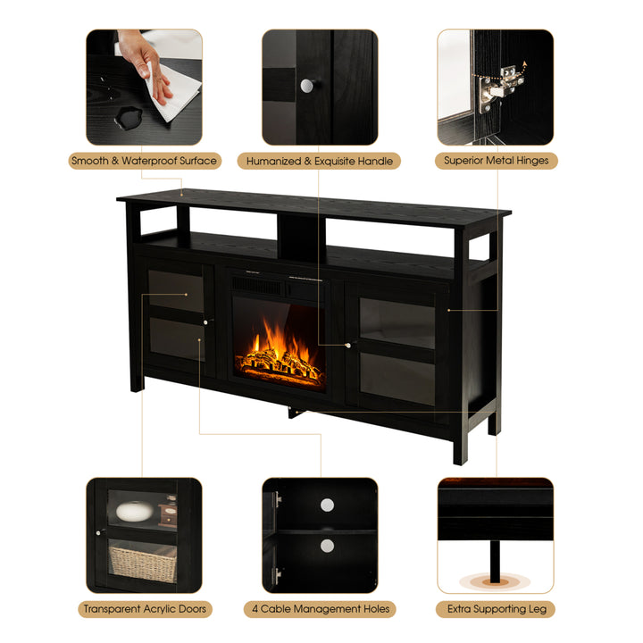 58 Fireplace TV Stand W/18 1500W Electric Fireplace up to 65 Black Image 9