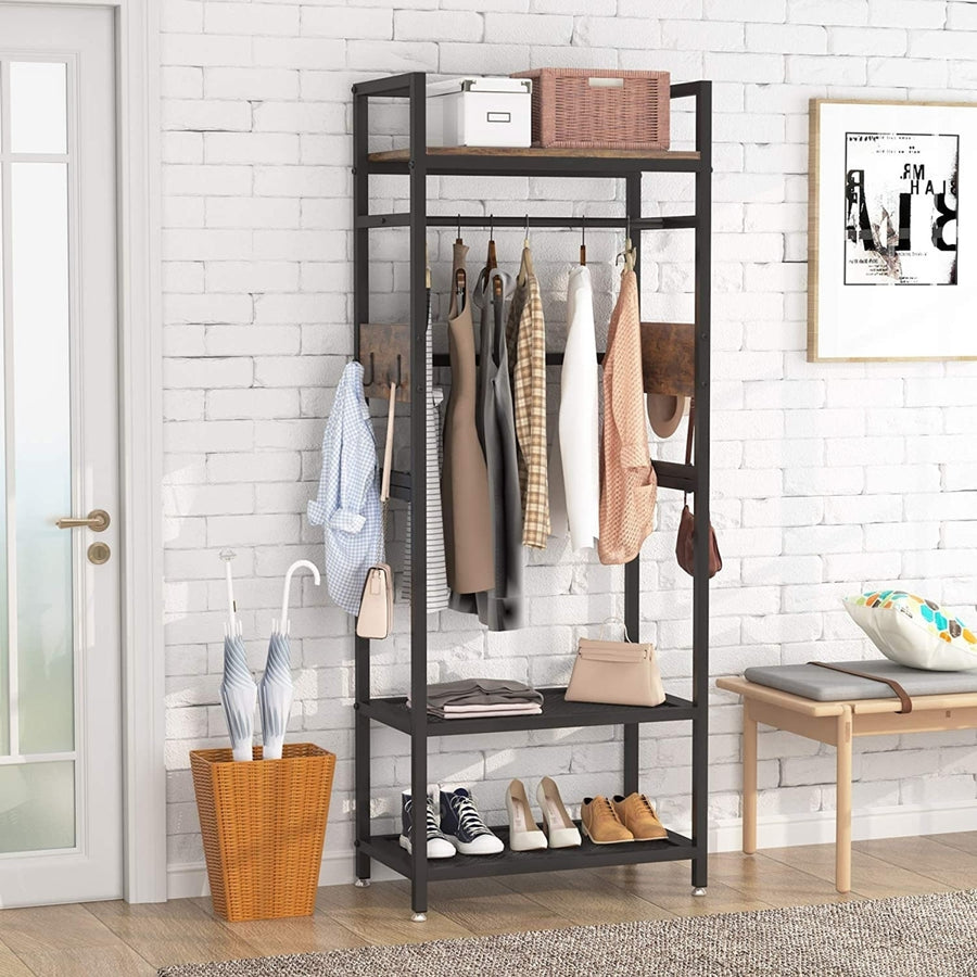 Tribesigns Industrial Hall Tree,Entryway Coat Rack with with shoe storage shelf and Hooks,Freestanding Closet Organizer Image 1