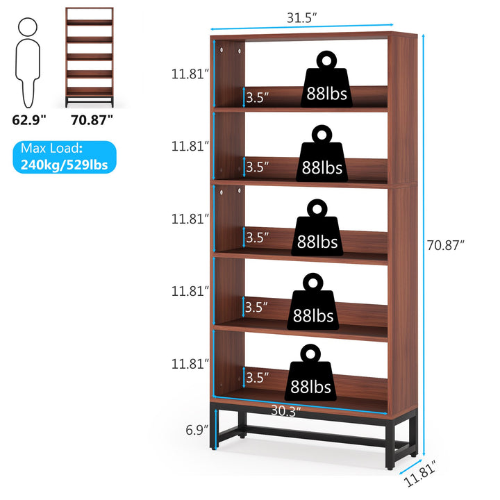 Tribesigns 70.8" Tall Bookcase 5-Tier Bookshelf Heavy Duty Free-Standing Storage Image 4