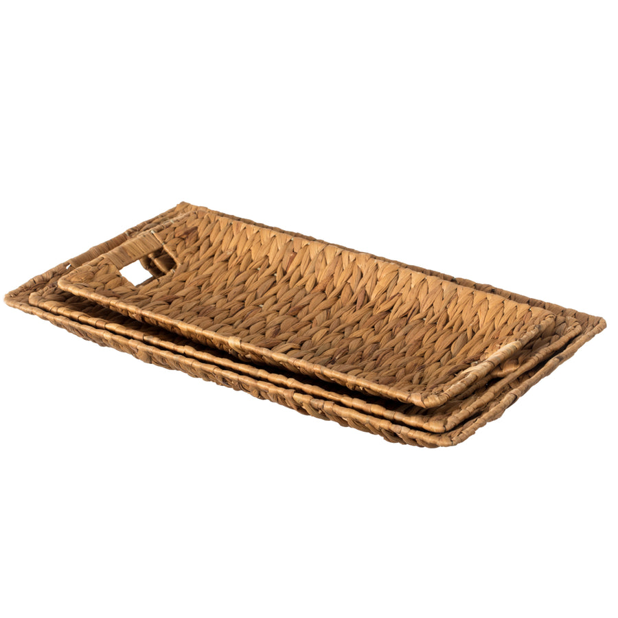 Natural Rectangular Hand-Woven Water Hyacinth Serving Tray Large Medium Small Image 1