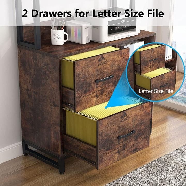 Tribesigns Vertical Filing Cabinet with 2 Drawers and Bookshelf Black Wood Image 4