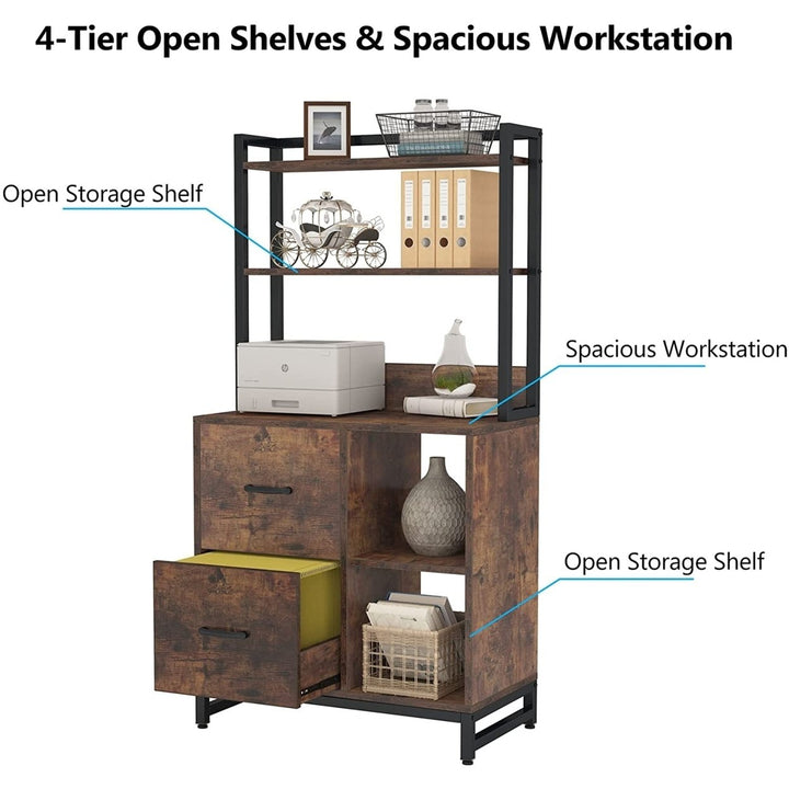 Tribesigns 2 Drawer File Cabinet for Letter Size, Vertical Filing Cabinet with Bookshelf, Large Industrial Printer Stand Image 6