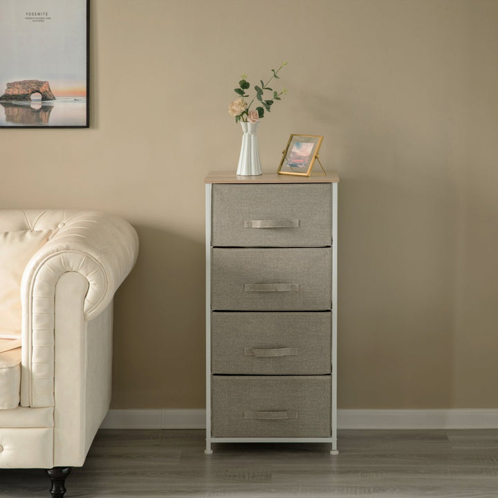 Sand Beige Bins and White Frame Storage Night Chest and Storage Chest Image 4