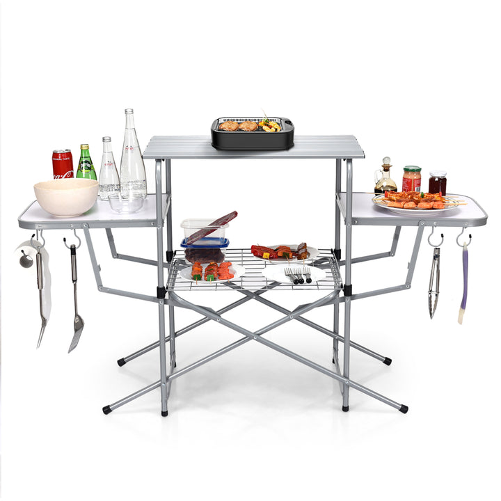 Foldable Camping Table Outdoor Kitchen Portable Grilling Stand Folding BBQ Table Image 1