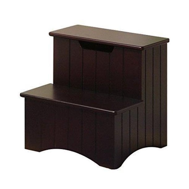 Kings Brand Dark Cherry Finish Wood Bedroom Step Stool With Storage Image 1