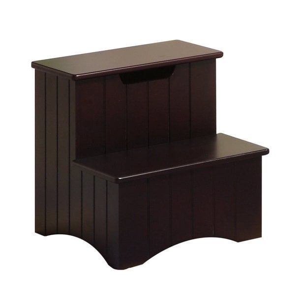 Kings Brand Dark Cherry Finish Wood Bedroom Step Stool With Storage Image 2