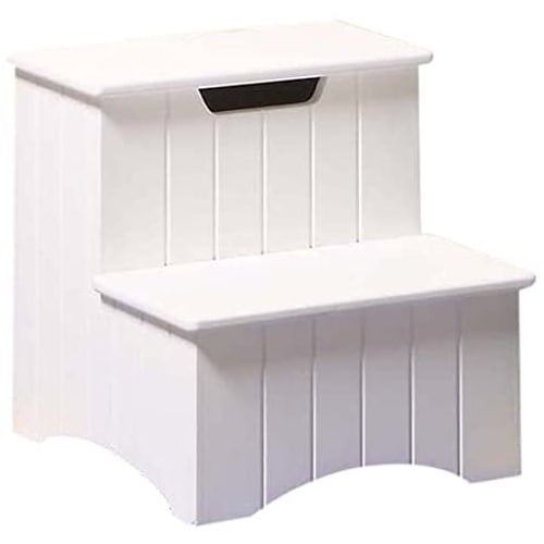 Kings Brand Large White Finish Wood Bedroom Step Stool With Storage Image 1