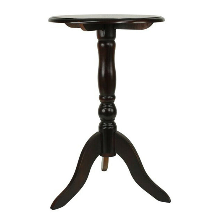 Pedestal Accent Table End Side Wood Round Dark Cherry Plant Stand Decorative Image 2