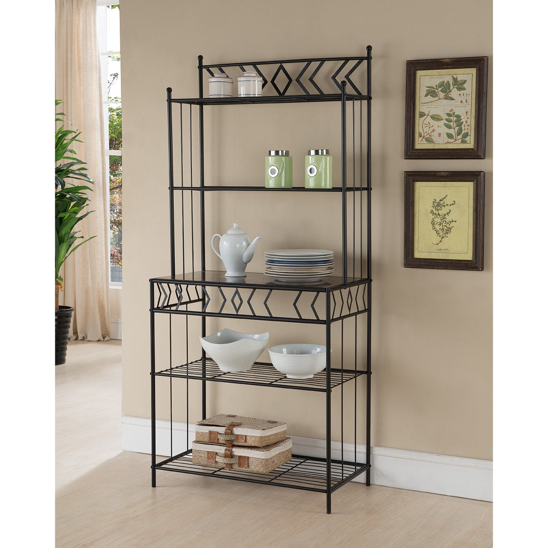 Kings Brand Furniture Metal with Marble Finish 5-Tier Bakers Rack, Black Image 1