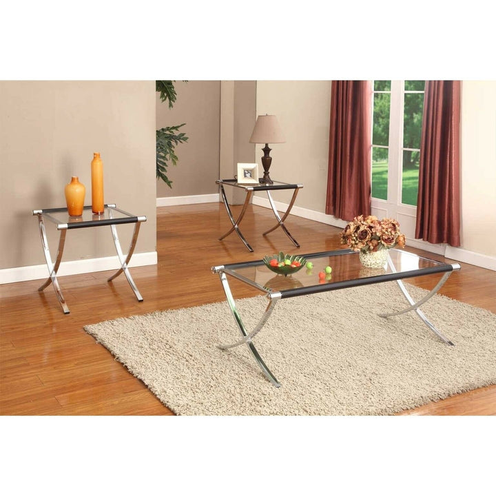 Kings Brand Furniture Glass Top Coffee Table and 2 End Tables Occasional Set, Chrome/Black Image 1