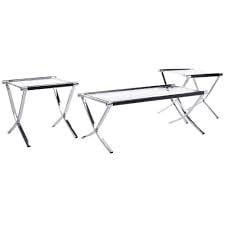 Kings Brand Furniture Glass Top Coffee Table and 2 End Tables Occasional Set, Chrome/Black Image 2