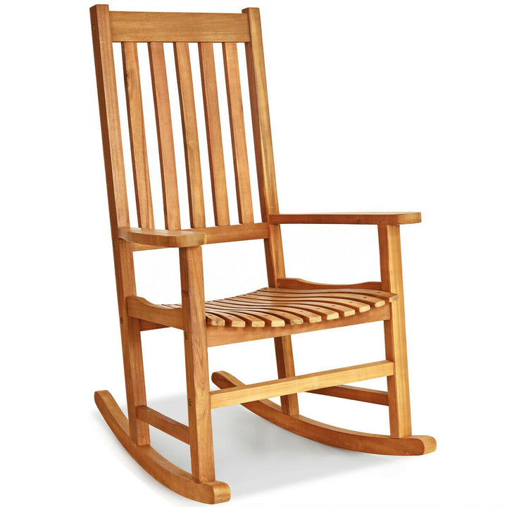 Wooden Rocking Chair Porch Rocker High Back Garden Seat For Indoor Outdoor Image 6