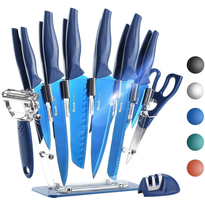 16 Pieces Kitchen Knife Set Dishwasher Safe, Professional Chef Kitchen Knife Set with Knife Sharpener Peeler Scissors Image 2