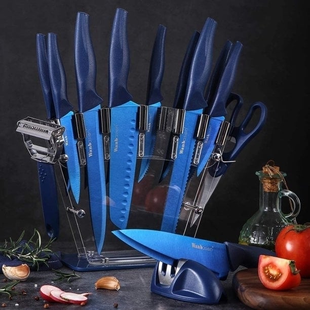 16 Pieces Kitchen Knife Set Dishwasher Safe, Professional Chef Kitchen Knife Set with Knife Sharpener Peeler Scissors Image 3