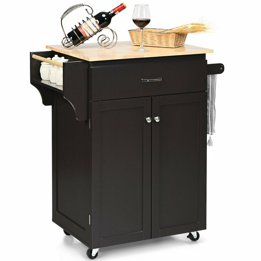 Rolling Kitchen Island Utility Kitchen Cart Storage Cabinet Brown/White Image 5