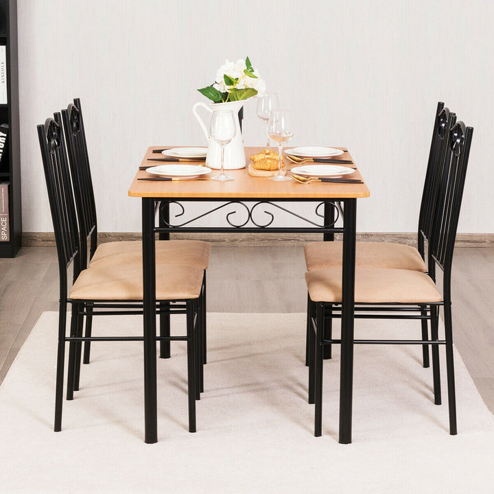 5 Pc Dining Set Wood Metal 30"W Table And 4 Chairs Black Kitchen Image 2