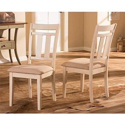 Baxton Studio Set of 2 Roseberry Chic French Country Cottage Antique Oak Wood and Distressed White Dining Side Chair Image 1