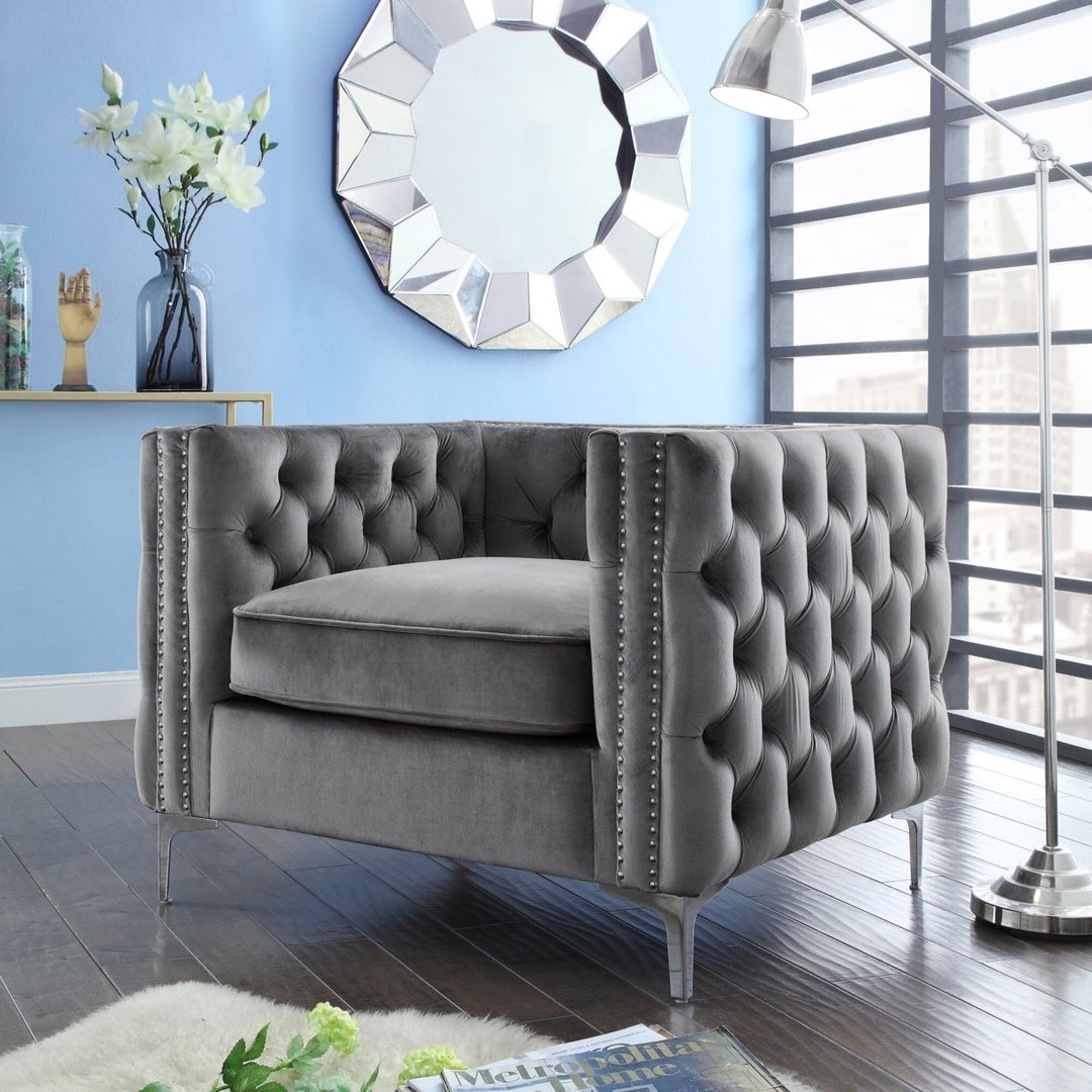 Alison Velvet Club Chair or Sofa-Button Tufted-Nailhead Trim-Inspired Home Image 2