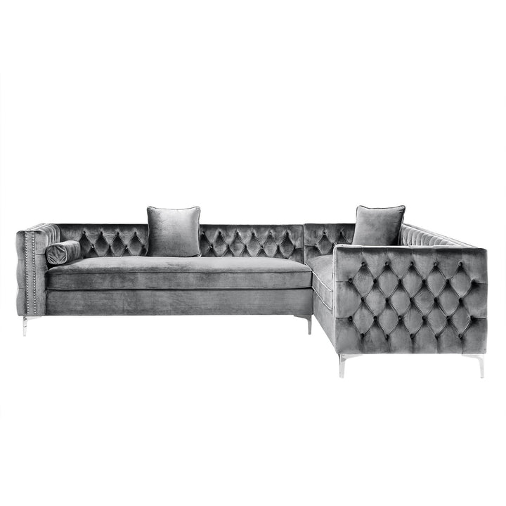 Alison Velvet Corner Sectional Sofa 120" Button Tufted Chrome Gold Legs Image 9