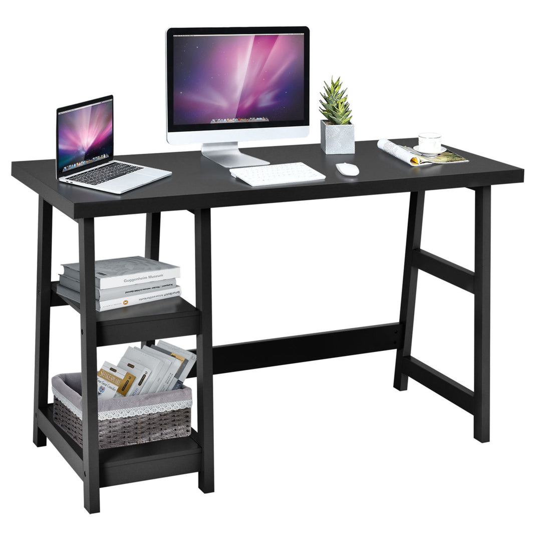 47.5 Computer Desk Trestle Desk Workstation Study Desk w/ Storage Shelf Image 1