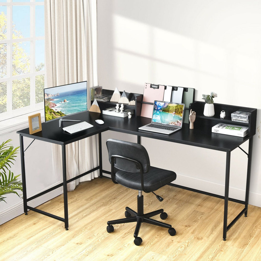 65.5 L-shaped Computer Desk Home Office Corner Table w/Bookshelf Image 2