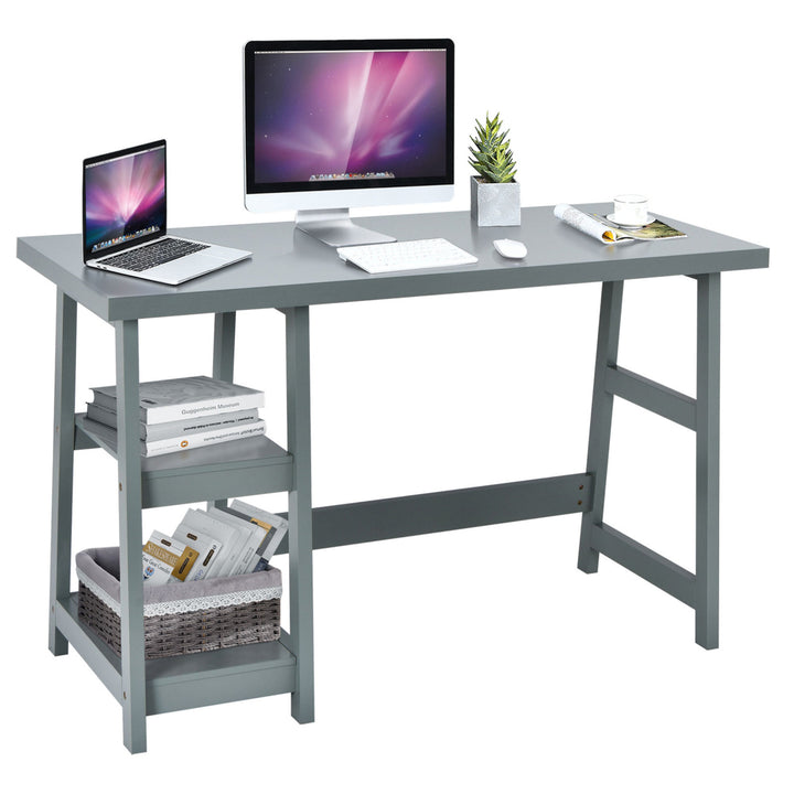 47.5 Computer Desk Trestle Desk Workstation Study Desk w/ Storage Shelf Image 5