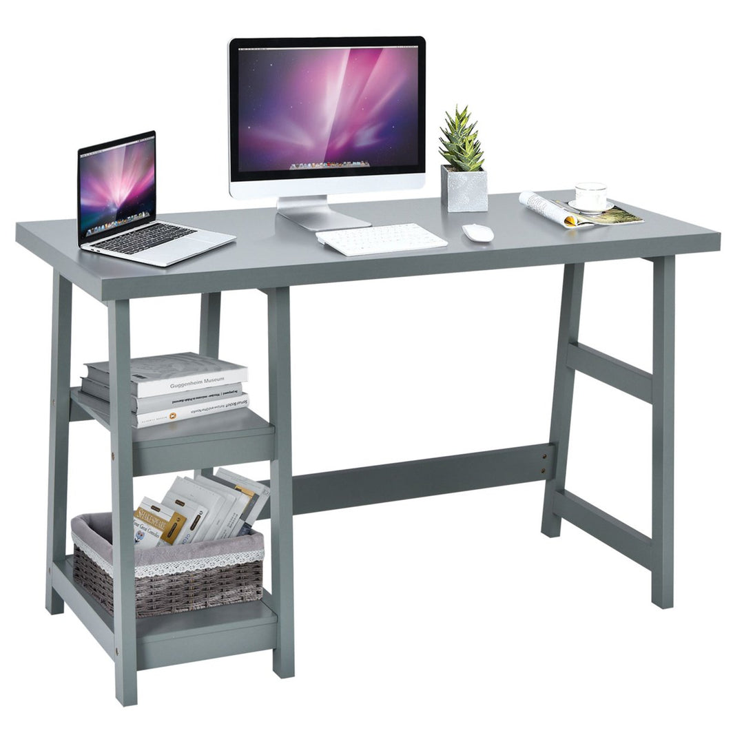 47.5 Computer Desk Trestle Desk Workstation Study Desk w/ Storage Shelf Image 1