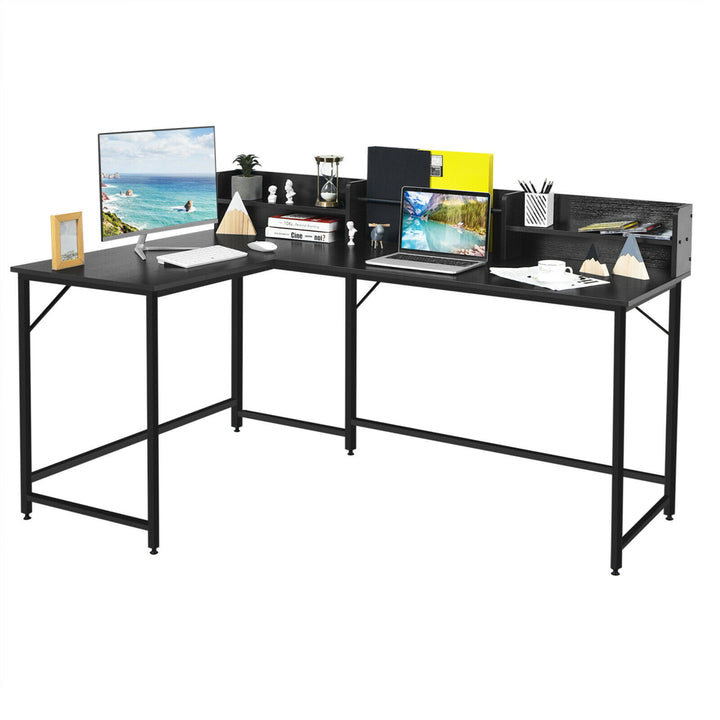 65.5 L-shaped Computer Desk Home Office Corner Table w/Bookshelf Image 4