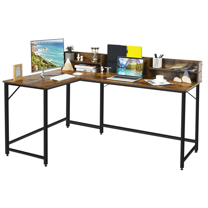 65.5 L-shaped Computer Desk Home Office Corner Table w/Bookshelf Image 1