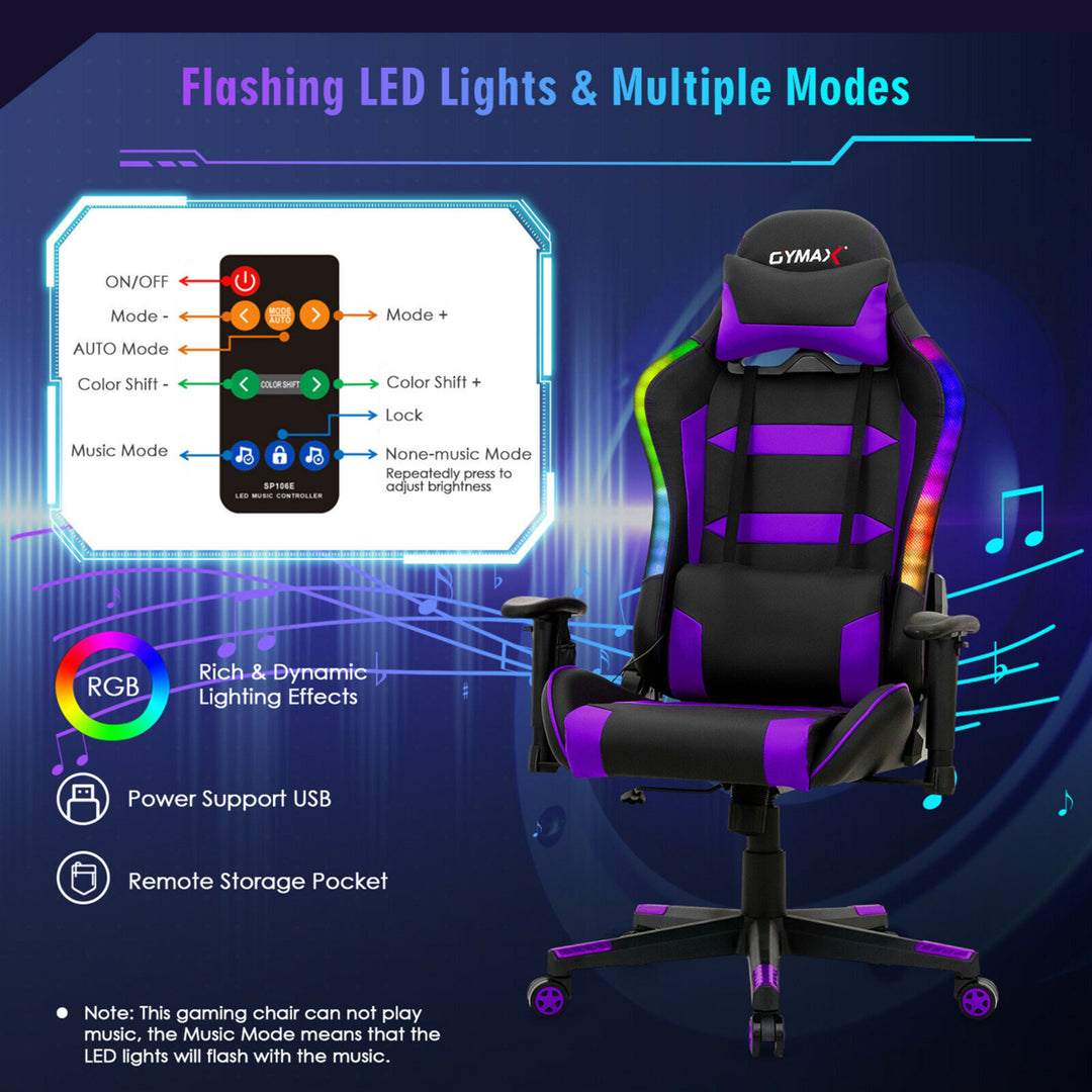 Gaming Chair Adjustable Swivel Computer Chair w/ LED Lights and Remote Image 4