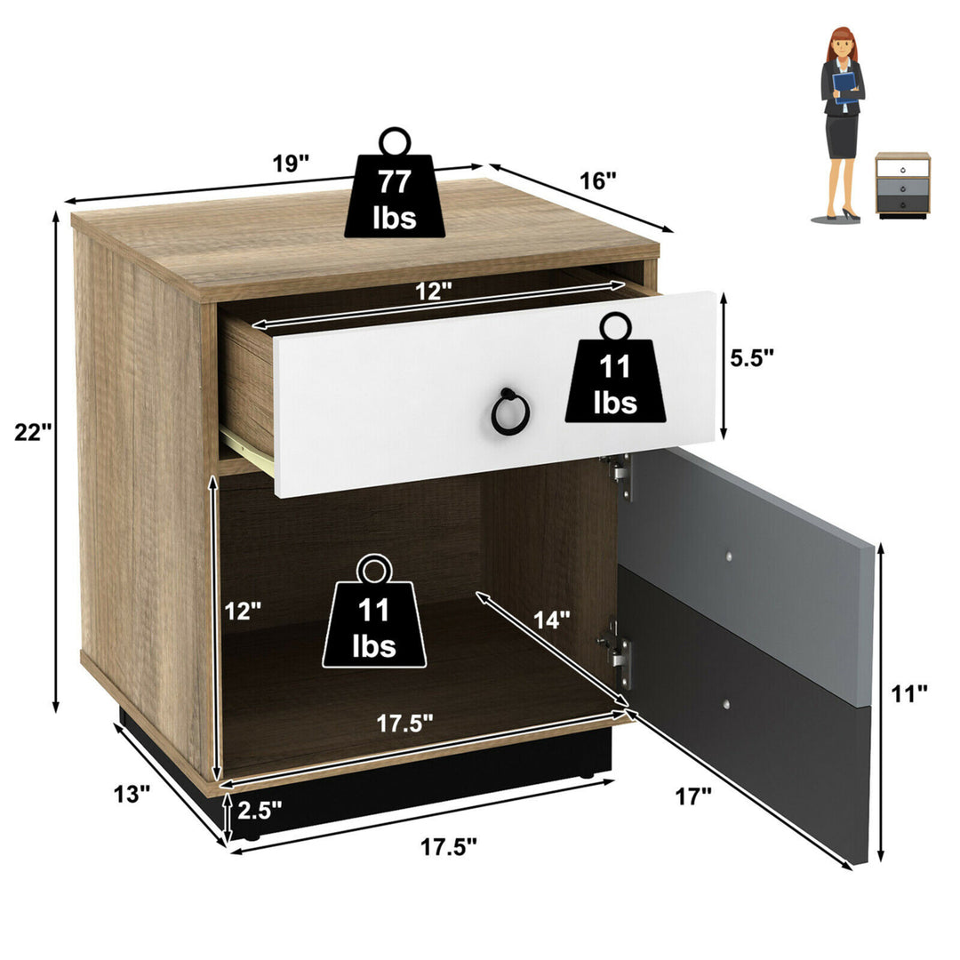 Nightstand with Drawer and Storage Cabinet Wooden Sofa Side Table End Table Image 2