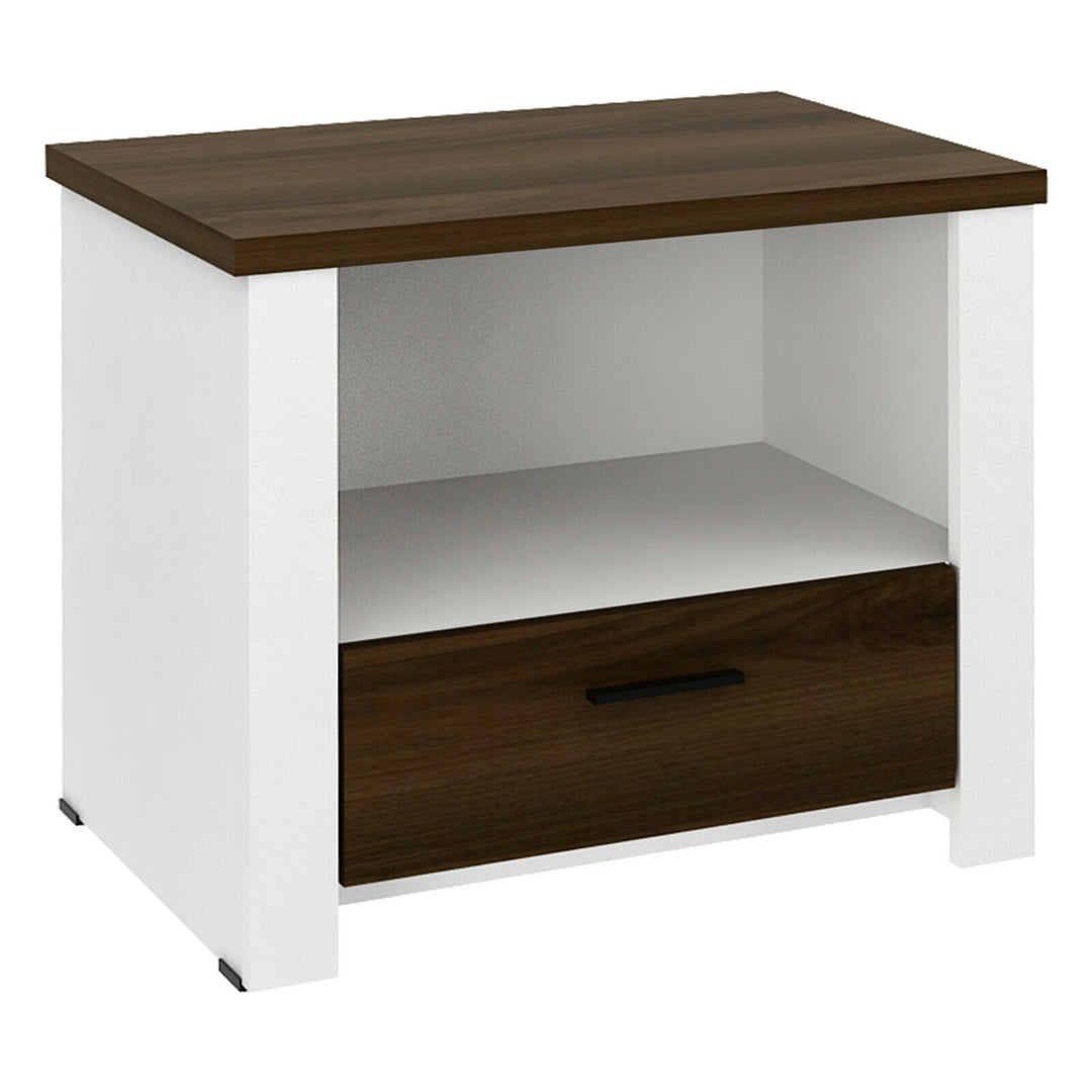 Accent Nightstand with Drawer and Open Shelf Sofa End Table Bedroom Living Room Image 1