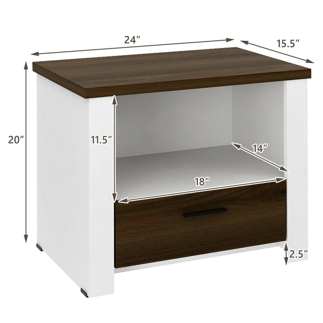 Accent Nightstand with Drawer and Open Shelf Sofa End Table Bedroom Living Room Image 2