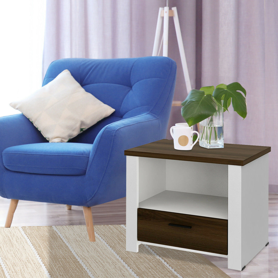 Accent Nightstand with Drawer and Open Shelf Sofa End Table Bedroom Living Room Image 4