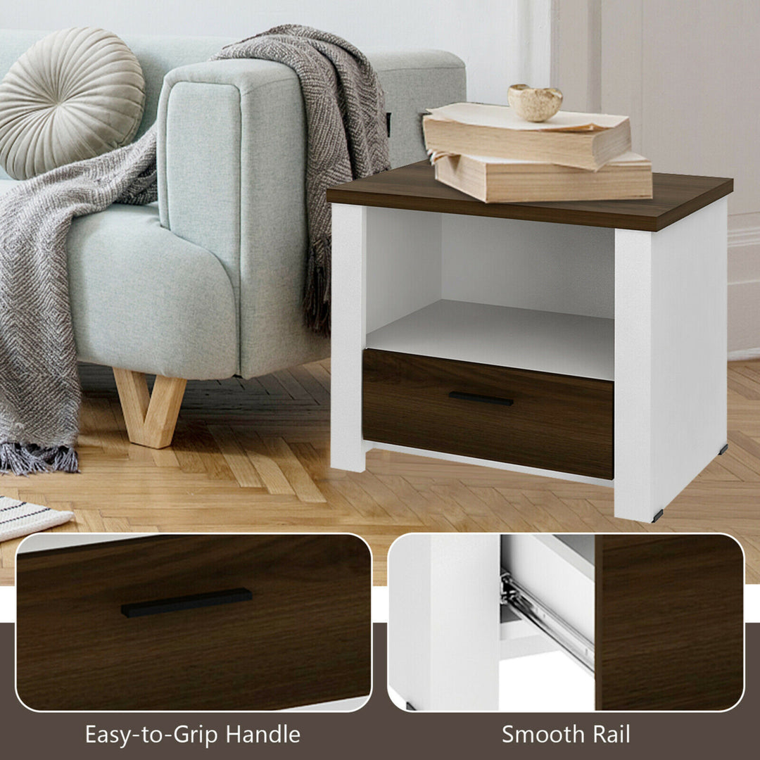 Accent Nightstand with Drawer and Open Shelf Sofa End Table Bedroom Living Room Image 7