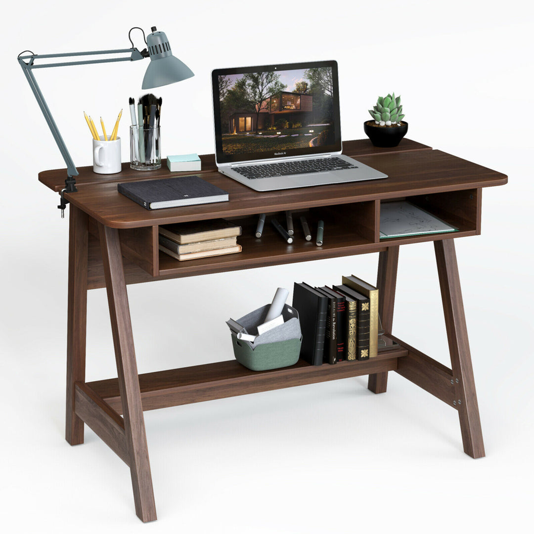 Computer Desk Home Office Writing Workstation w/ Flip Top Compartment Image 1