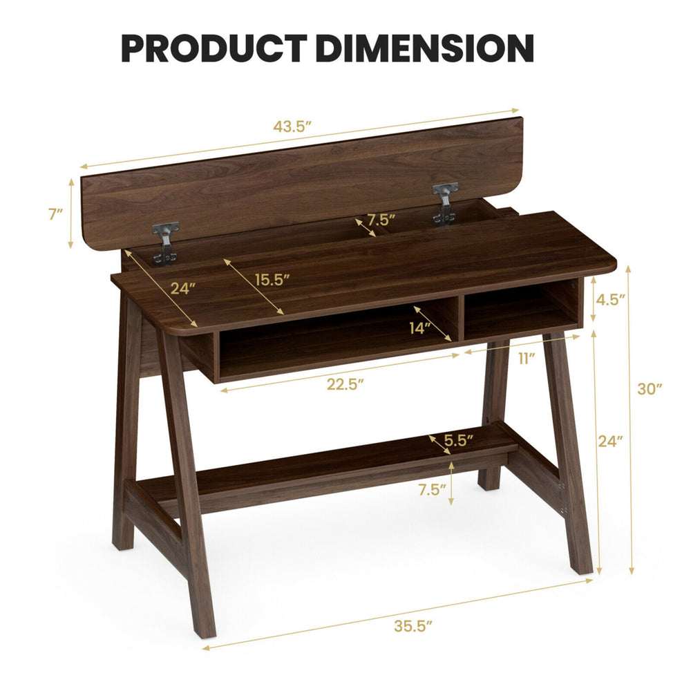 Computer Desk Home Office Writing Workstation w/ Flip Top Compartment Image 2