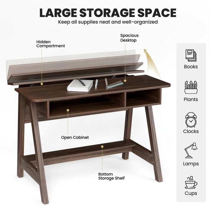 Computer Desk Home Office Writing Workstation w/ Flip Top Compartment Image 5