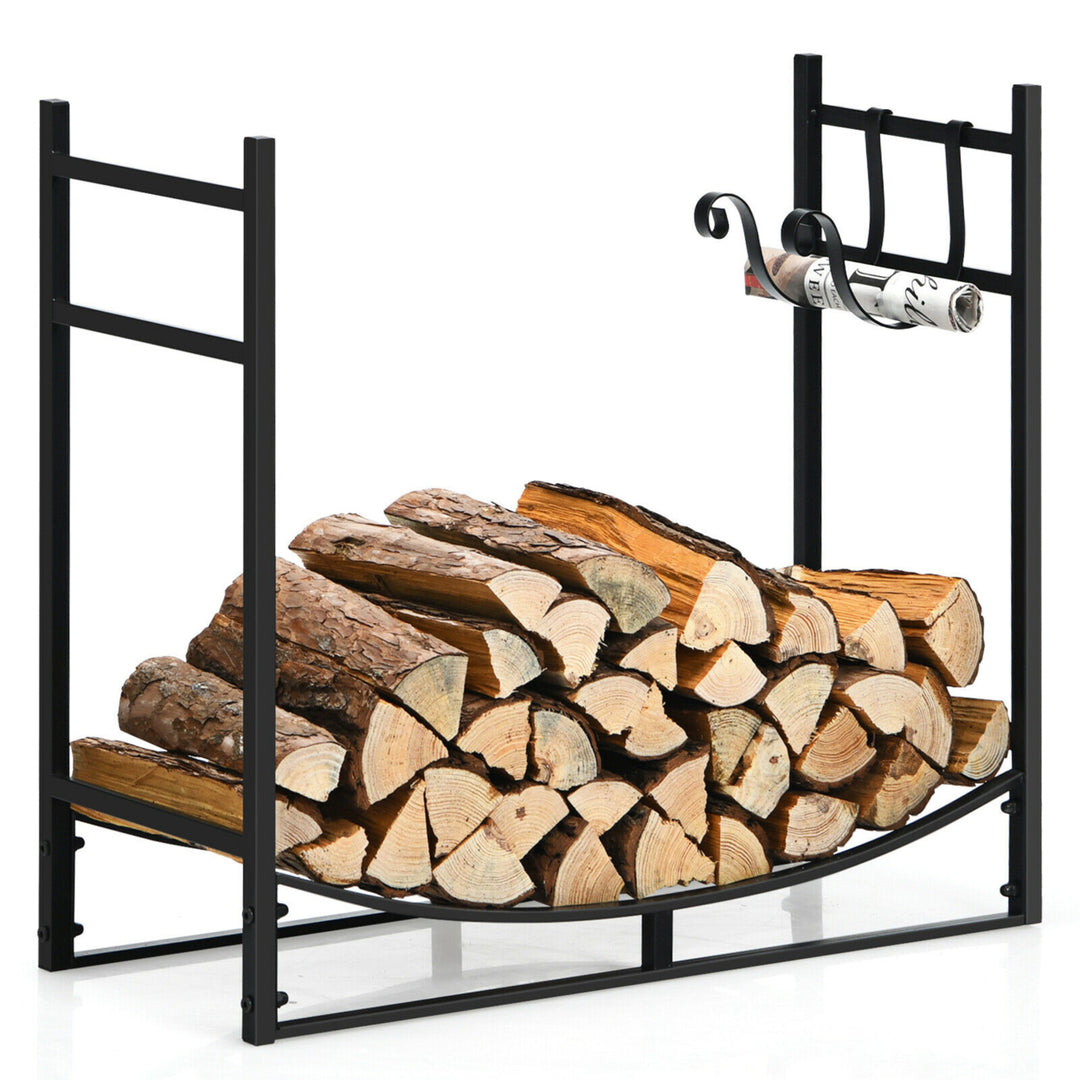 33 Firewood Rack W/ Removable Kindling Holder Steel Fireplace Wood Image 1