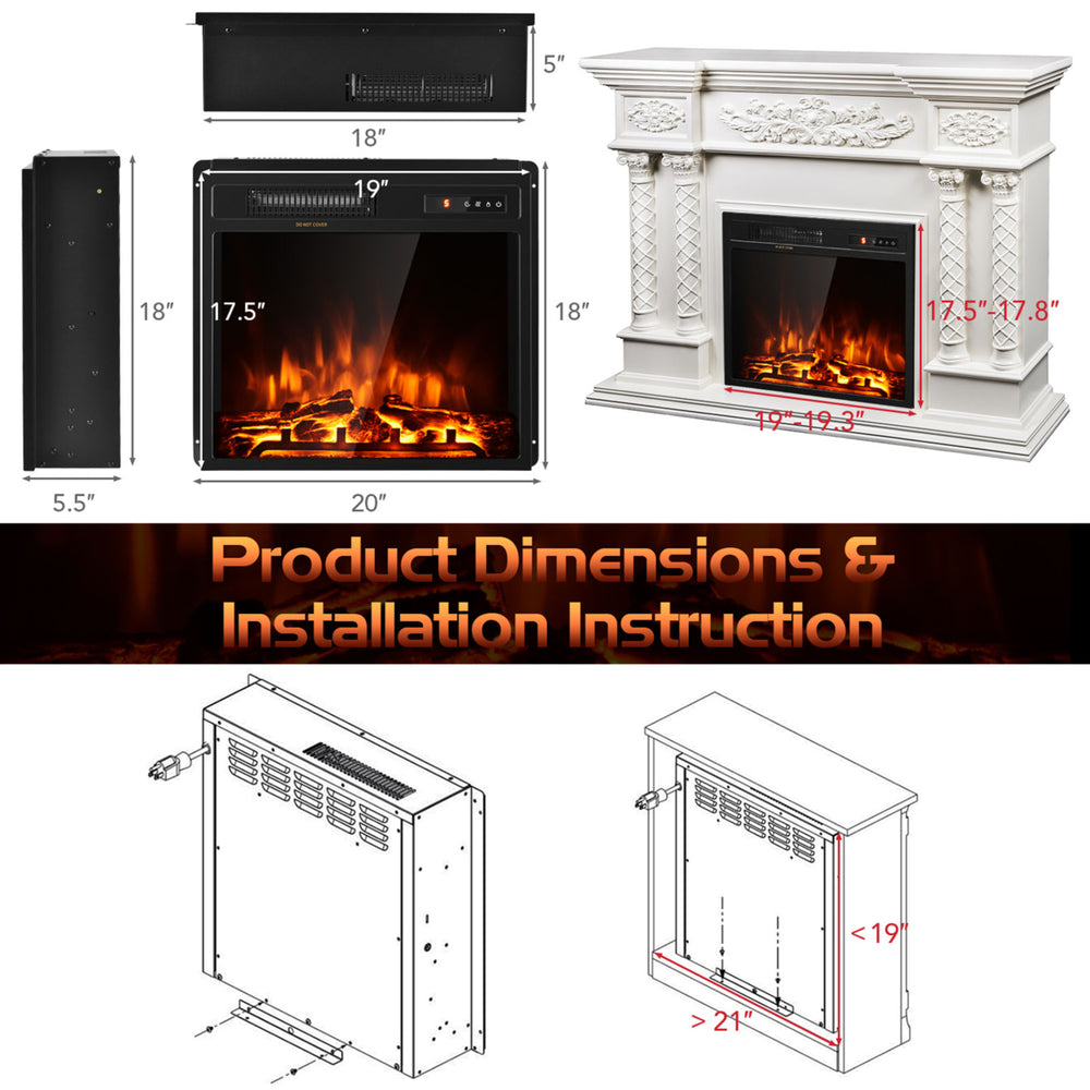 18 inch Electric Fireplace Insert Freestanding and Recessed 1500W Stove Heater Image 2