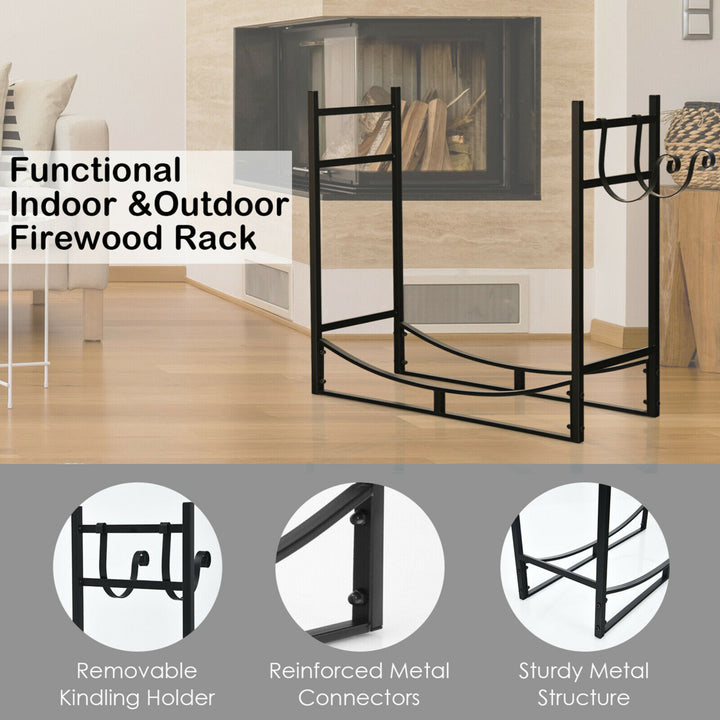 33 Firewood Rack W/ Removable Kindling Holder Steel Fireplace Wood Image 9