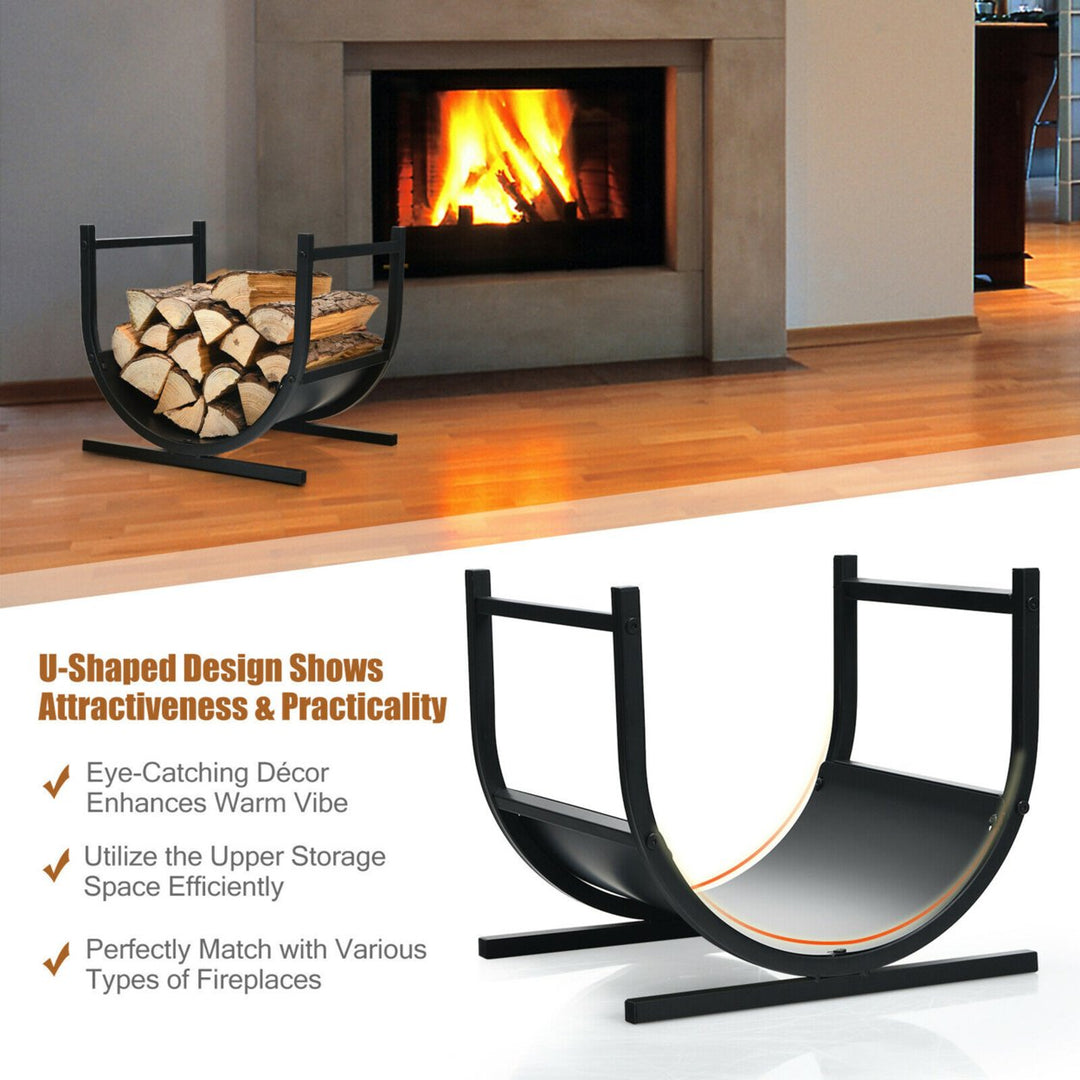 17 U-Shaped Firewood Rack Steel Fireplace Wood Storage Log Rack Holder Image 6