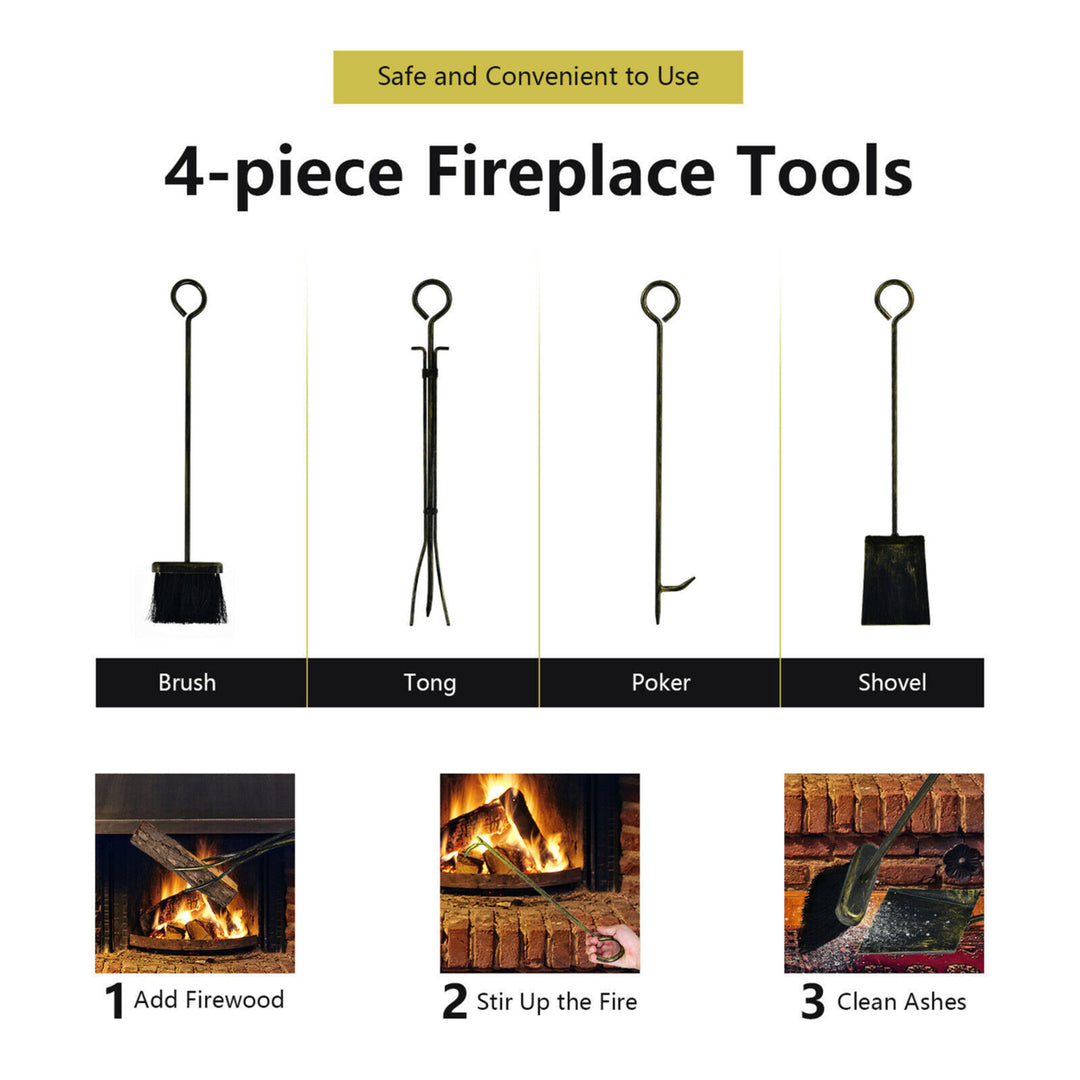 Fireplace Log Rack with 4 Tools Set Fireside Firewood Holders Indoor Bronze Image 9