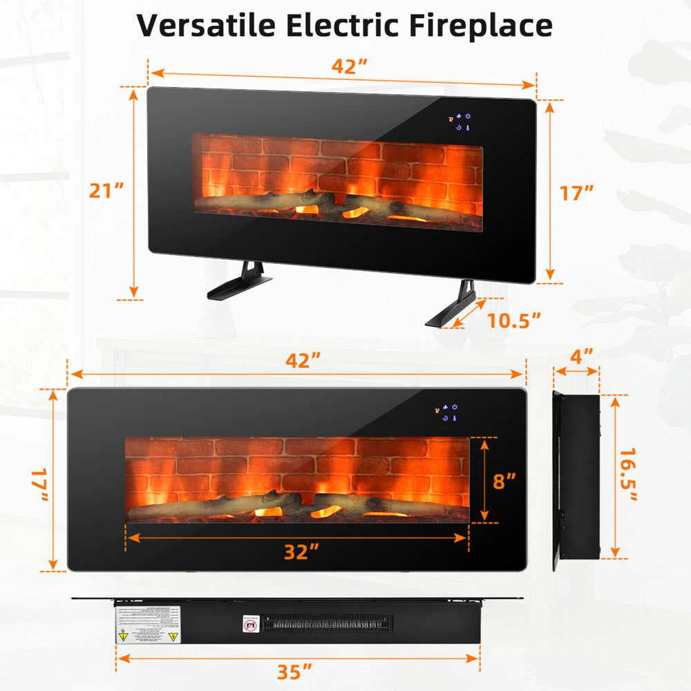 42 Electric Fireplace Wall Mounted and Freestanding Heater Remote Control 1500W Image 2