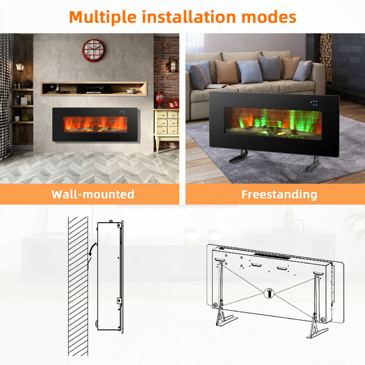 42 Electric Fireplace Wall Mounted and Freestanding Heater Remote Control 1500W Image 6