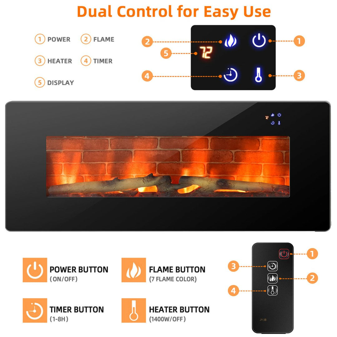 42 Electric Fireplace Wall Mounted and Freestanding Heater Remote Control 1500W Image 7