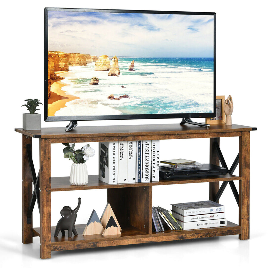 Modern Farmhouse TV Stand Entertainment Center for TVs up to 55 w/Open Shelves Image 1