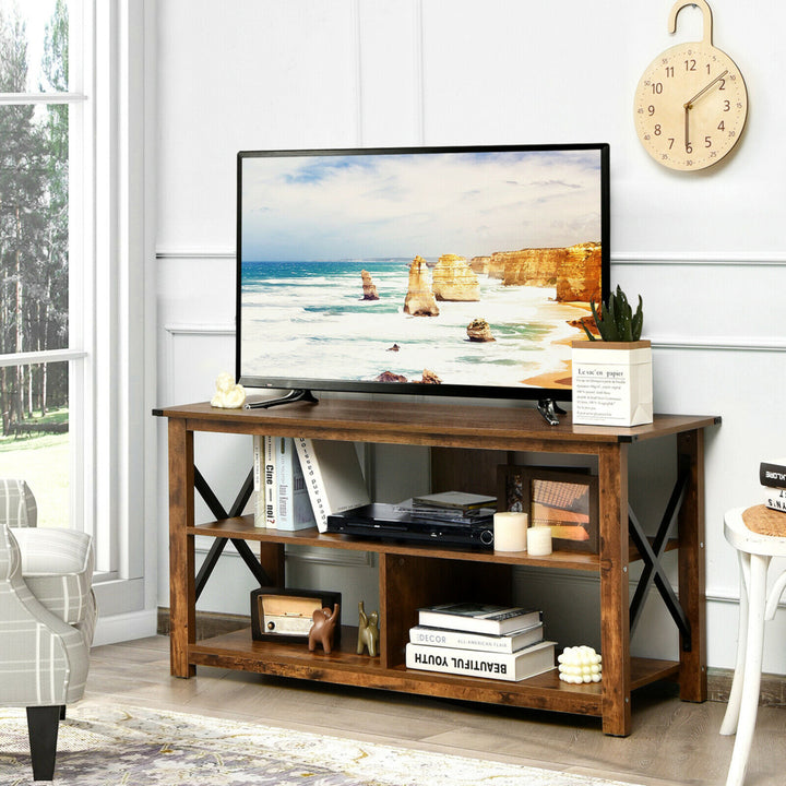 Modern Farmhouse TV Stand Entertainment Center for TVs up to 55 w/Open Shelves Image 3